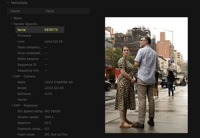 The serial number of the camera is visible in the Meta Data which can be viewed in Capture One Pro, Adobe Lightroom, Adobe Photoshop, etc. © Thorsten Overgaard. 