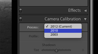 from Process 2012 to 2010 in Lightroom