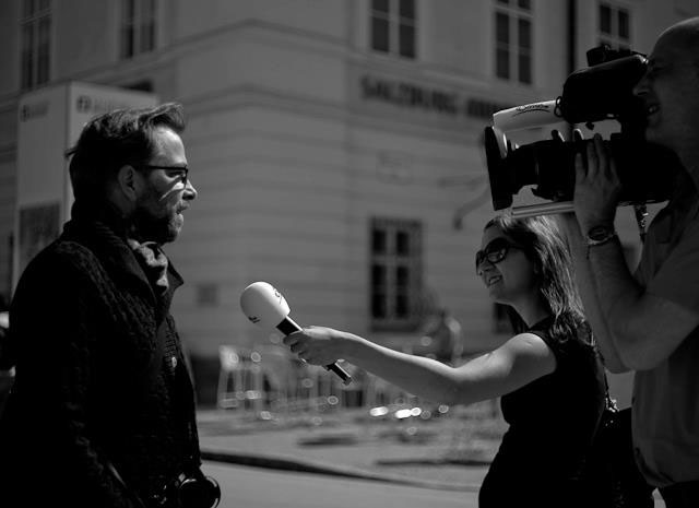 Thorsten Overgaard being interview by Austrian television. Photo by Felix Reichert with Leica M9 and Leica 50mm Summicron-M f/2.0