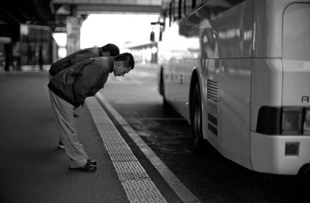 In Tokyo Airport, the busses are greetet when they arrive and depart. The same for airplanes if you care to look out when you take off. You will see two or more people bowing goodbye to the airplane. © Thorsten Overgaard. 