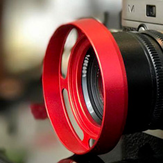 E46 RED ventilated lens shade on Leica 50mm Summilux-M ASPH f/1.4